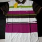 ETRO POLO $450 WHITE/BROWN/PURPLE 2-BTN BROAD STRIPED LOGO POLO SHIRT XL 54e NEW