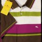 ETRO POLO $450 WHITE/BROWN/PURPLE 2-BTN BROAD STRIPED LOGO POLO SHIRT XL 54e NEW