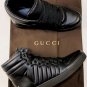 GUCCI SHOES $595 BLACK LEATHER QUILTED LOGO SCRIPT HI-TOP TRAINERS 10 43 NEW