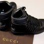 GUCCI SHOES $595 BLACK LEATHER QUILTED LOGO SCRIPT HI-TOP TRAINERS 10 43 NEW