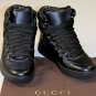 GUCCI SHOES $595 BLACK LEATHER QUILTED LOGO SCRIPT HI-TOP TRAINERS 10 43 NEW