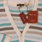LORO PIANA CASHMERE SOFT SWEATER $1395 BLUE STRIPED W/LEATHER CARDIGAN 6 42e NEW
