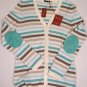 LORO PIANA CASHMERE SOFT SWEATER $1395 BLUE STRIPED W/LEATHER CARDIGAN 6 42e NEW