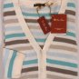 LORO PIANA CASHMERE SOFT SWEATER $1395 BLUE STRIPED W/LEATHER CARDIGAN 6 42e NEW