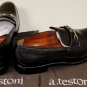 A. TESTONI SHOES $680 BLACK LOGO SILVER ORNAMENT VAMP HANDMADE LOAFER 12 45e NEW