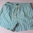 KITON SWIMSUIT $425 TEAL CANDY STRIPED LOGO EMBROIDERED RESORT TRUNKS M 50 NEW