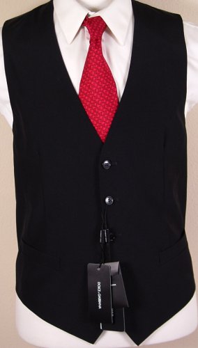 DOLCE & GABBANA VEST $675 SOLID BLACK WOOL LOGO BRACE WAISTCOAT GILET 40 50e NEW