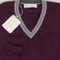 BRUNELLO CUCINELLI SWEATER MERLOT/GRAY 100%CASHMERE V-NECK JUMPER SMALL 48e NEW
