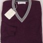 BRUNELLO CUCINELLI SWEATER MERLOT/GRAY 100%CASHMERE V-NECK JUMPER SMALL 48e NEW