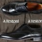 A. TESTONI SHOES $740 BLACK WING TIP HANDMADE OXFORD DRESS SHOES 10.5 43.5e NEW