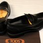 TOD'S SHOES $645 BLACK LOGO EMBOSSED SPLIT TOE ESQUIRE PENNY LOAFER 12 45e NEW