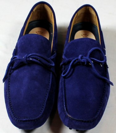 SUTOR MANTELLASSI SHOES $595 BLUE SUEDE CALF PEBBLE SOLE TIED DRIVER 11 44 NEW