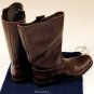 PRADA SHOES $1150 DARK BROWN STACKED HEEL PULL UP CALF BOOTS 10 43e NEW