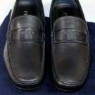 PRADA SHOES $495 BLACK LOGO GROSGRAIN BANDED VAMP CALFSKIN DRIVER 10 43e NEW