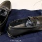 PRADA SHOES $495 BLACK LOGO GROSGRAIN BANDED VAMP CALFSKIN DRIVER 10 43e NEW
