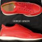 GIORGIO ARMANI SHOES $595 RED GRAINED CALFSKIN LOGO EMBOSSED TRAINERS 12 45e NEW