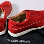 GIORGIO ARMANI SHOES $595 RED GRAINED CALFSKIN LOGO EMBOSSED TRAINERS 12 45e NEW