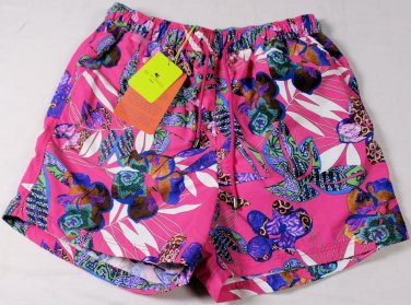 ETRO SWIM TRUNKS $350 PINK/BLUE TROPIC PRINT LOGO BEACHWEAR SWIMSUIT MED 50e NEW