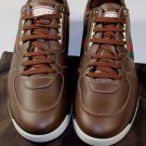 GUCCI SHOES $545 BROWN LOGO WEB SIDE STRIPED LOGO EMBOSSED TRAINER 13 46e NEW