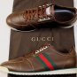 GUCCI SHOES $545 BROWN LOGO WEB SIDE STRIPED LOGO EMBOSSED TRAINER 13 46e NEW