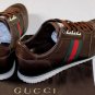 GUCCI SHOES $545 BROWN LOGO WEB SIDE STRIPED LOGO EMBOSSED TRAINER 13 46e NEW