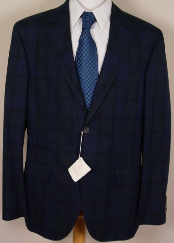 BRUNELLO CUCINELLI JACKET $2350 NAVY/GREEN MADRAS CHECK 3-BTN BLAZER 46R 56e NEW