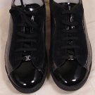 SALVATORE FERRAGAMO SHOES BLACK PATENT GRAY REPTILE SKIN TRAINERS 10.5 41e NEW