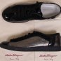 SALVATORE FERRAGAMO SHOES BLACK PATENT GRAY REPTILE SKIN TRAINERS 10.5 41e NEW