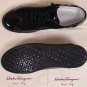 SALVATORE FERRAGAMO SHOES BLACK PATENT GRAY REPTILE SKIN TRAINERS 10.5 41e NEW