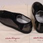 SALVATORE FERRAGAMO SHOES BLACK PATENT GRAY REPTILE SKIN TRAINERS 10.5 41e NEW