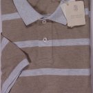 BRUNELLO CUCINELLI POLO $395 BROWN BOLD STRIPE 2-BTN 100%COTTON  MED 50e NEW