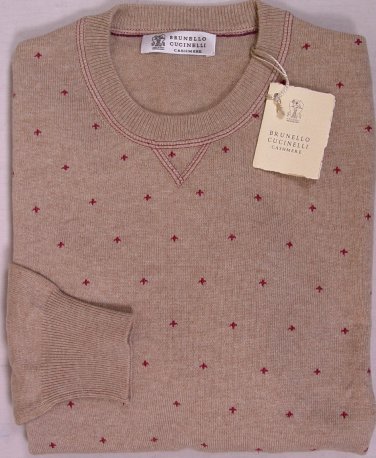 BRUNELLO CUCINELLI SWEATER MALT/RED 100%CASHMERE CREWNECK JUMPER MED 50e NEW