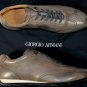 GIORGIO ARMANI SHOES $525 GRAY CALFSKIN LOGO EMBOSSED TRAINER 11 44e NEW