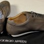 GIORGIO ARMANI SHOES $525 GRAY CALFSKIN LOGO EMBOSSED TRAINER 11 44e NEW