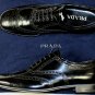 PRADA SHOES $850 BLACK CALFSKIN WING TIP TOE ORNAMENTED BROGUE 11 44e NEW