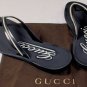 GUCCI SHOES $385 NAVY/WHITE LOGO SPORT STRIPE RESORT THONG SANDAL 12.5 45.5 NEW