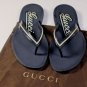 GUCCI SHOES $385 NAVY/WHITE LOGO SPORT STRIPE RESORT THONG SANDAL 12.5 45.5 NEW