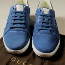GUCCI SHOES $550 BLUE SUEDE LOGO GG ORNAMENTED LOW PROFILE TRAINERS 11 44e NEW