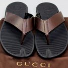 GUCCI SHOES $395 BROWN CALFSKIN LOGO EMBOSS SOLE RESORT THONG SANDAL 11 44  NEW