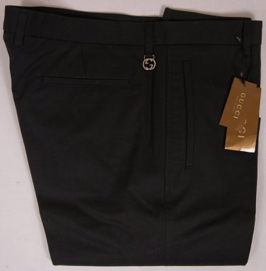 GUCCI PANTS $650 MIDNIGHT BROWN LOGO MEDALLION HIP COUTURE SLACKS 36 52e NEW