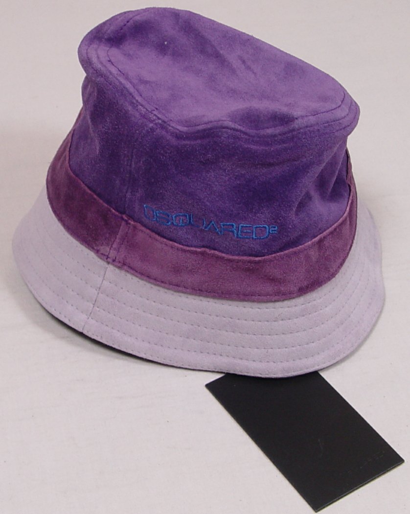 DSQUARED2 HAT 485 PURPLE/GRAY CALFSKIN LOGO FEDORA BUCKET HAT UNISEX