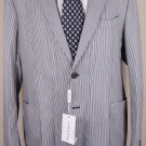 SALVATORE FERRAGAMO JACKET $1980 BLUE/SILVER SEERSUCKER 2-BTN COAT 44 56e NEW