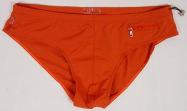 PRADA SWIMSUIT $295 DK ORANGE LOGO BEACHWEAR SWIM BRIEF BATHING SLIP XL 54e NEW