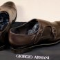 GIORGIO ARMANI SHOES $820 DK BROWN TOE ORNAMENTED CAP TOE DUAL MONK 10 43e NEW