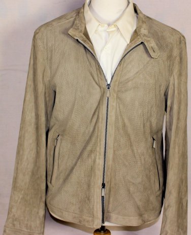 ZEGNA COAT $4495 DESERT BROWN 100%AFRICAN LAMBSKIN PERFORATED BOMBER 44 54e NEW