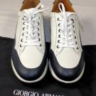 GIORGIO ARMANI SHOES $595 WHITE CALFSKIN NAVY SUEDE TRIM LOGO TRAINERS 7 40e NEW