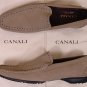 CANALI SHOES $525 KHAKI PERFORATED ORNAMENTED CONTRAST STITCH DRIVER 8 41e NEW