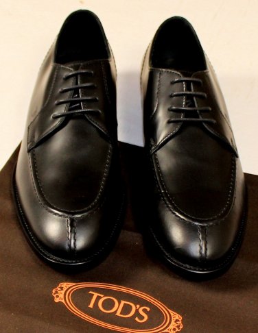 TOD'S SHOES $645 BLACK SPLIT TOE TONAL STITCH LACE UP DERBYS 8.5 41.5e NEW
