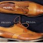 PRADA SHOES $1075 BROWN/TAN BURNISH CALFSKIN HANDMADE BROGUE 11 44e NEW