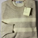 BRUNELLO CUCINELLI SWEATER BEIGE/SAND BOLD STRIPE 100%CASHMERE CREWNECK M 50 NEW